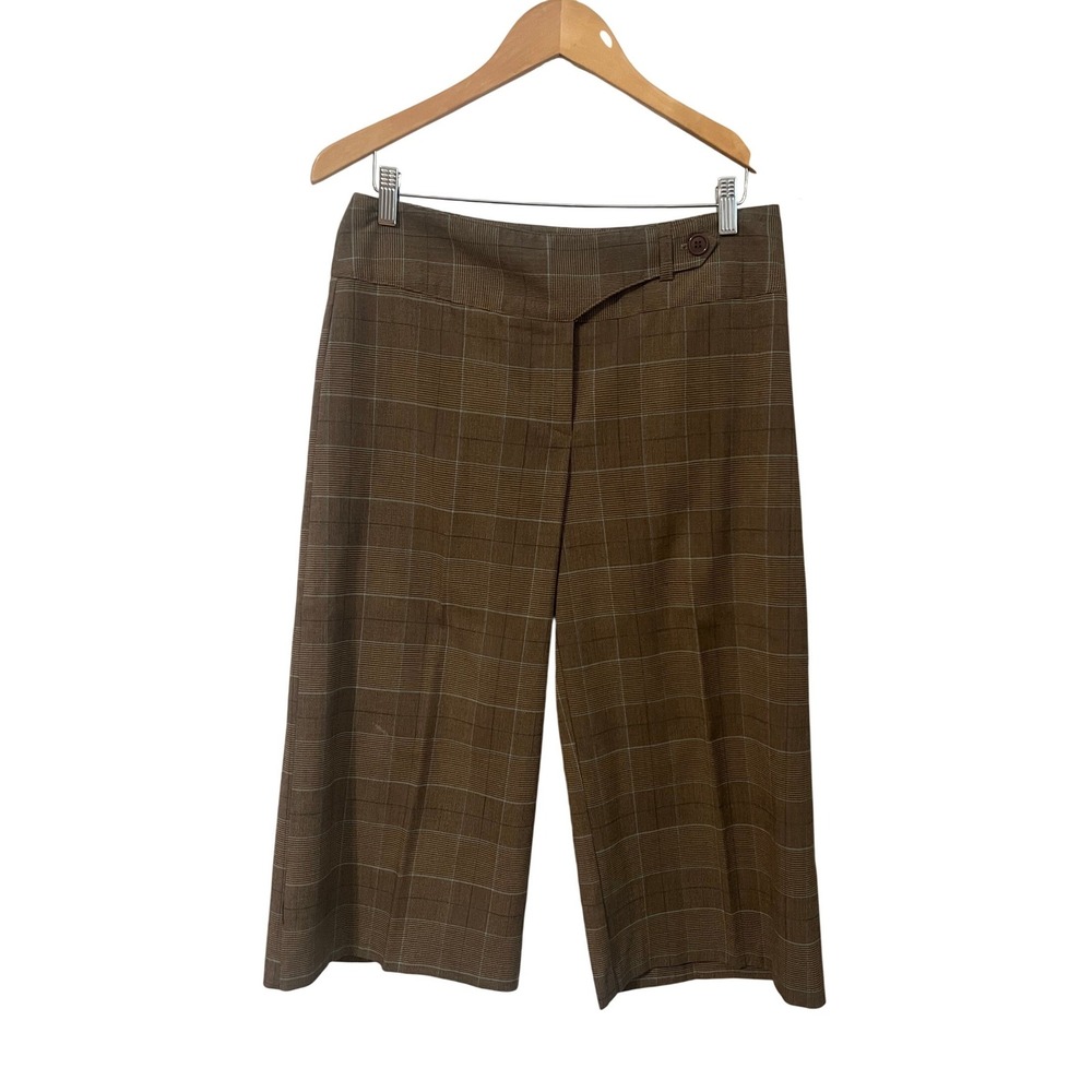 David Paul Plaid Culottes Wide Leg Pants Womens Size 8 Brown Career Vintage USA - Picture 2 of 12
